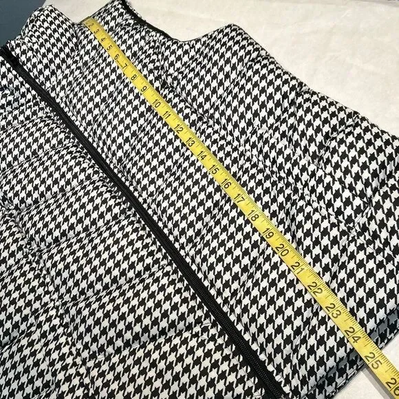Lands' End Puffer Vest Womens Sz Small 6-8 Black White Houndstooth Check Zip Fro - Picture 8 of 8